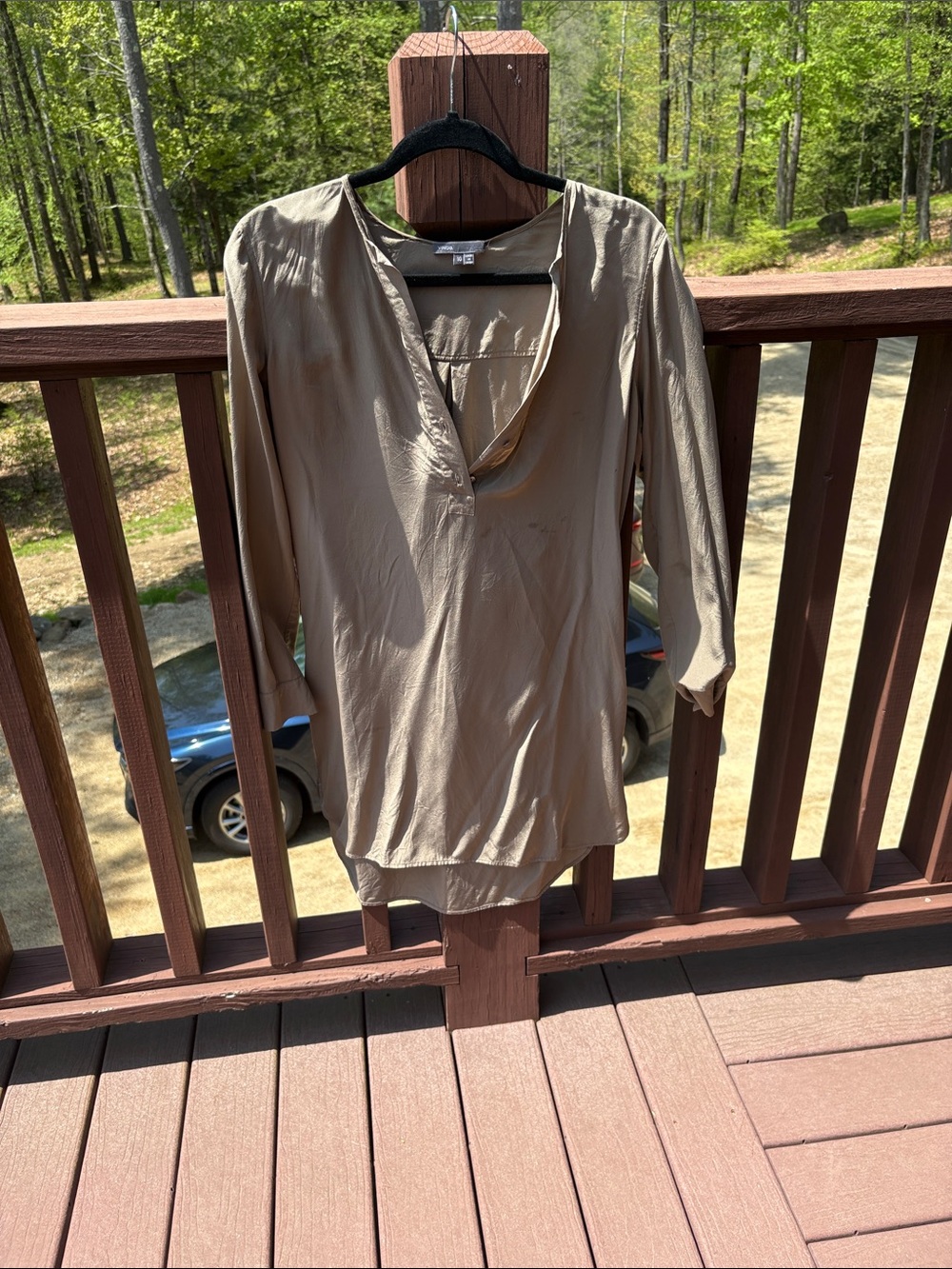 Vince Neutral Beige silk shirt, dress V-Neck Long Sleeve Tunic